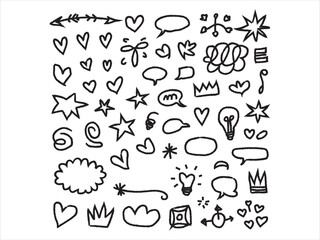 Hand Drawn Doodle Icons Vector Pack  Arrows Hearts Stars Speech Bubbles