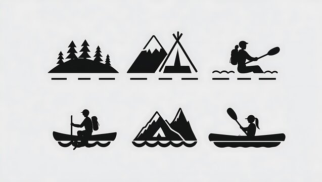 Vector illustration of a fun summer sports silhouette of people kayaking on the ocean water