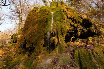Beautiful mossy waterfall Mamyrly in Ilisu.