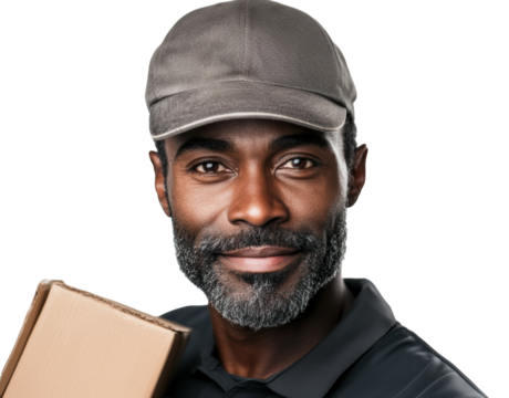 Delivery Person Holding Package on Transparent Background