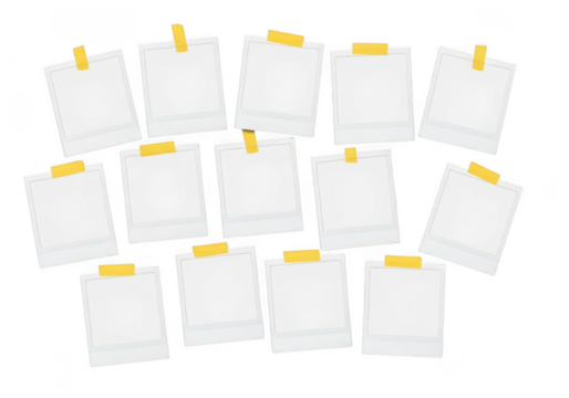 Collection of blank photos with tape isolated on transparent background