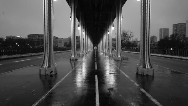Crane shot in Bir Hakeim bridge by night