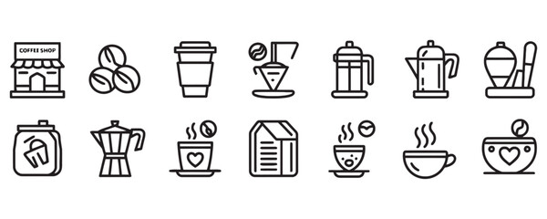 Charming coffee icons for your modern cafe branding and design projects - elevate your brand with sleek, professional graphics for the coffee lover