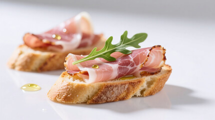 crostini with prosciutto isolated on white background