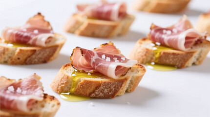 crostini with prosciutto isolated on white background