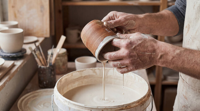 Skilled hands shaping clay at a pottery studio during creative workshop