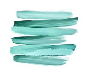 Abstract horizontal strokes of variegated teal paint are layered across a white background