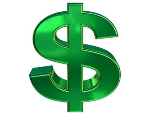 Top-Down Floating Dollar Sign with Emerald Glow and Reflective Surface, Isolated