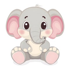 Naklejka premium Adorable baby elephant character sitting illustration with large eyes