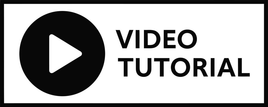 Black and white video tutorial icon with a play button inside a rectangle