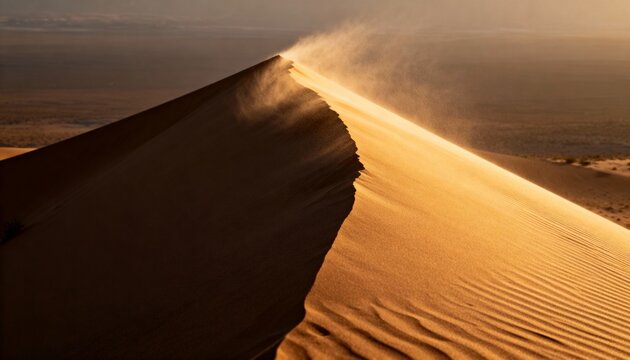 A tall desert dune rising sharply with wind-blown sand at its crest.