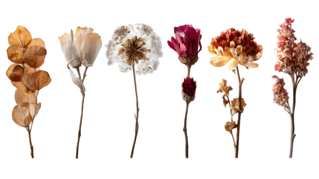PNG dried flowers element set on transparent background - Powered by Adobe