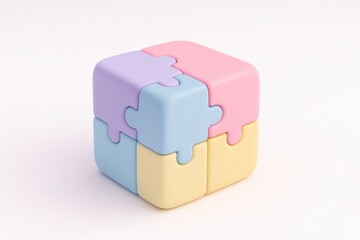 Obraz premium Color Puzzle Cube: A close-up shot of a pastel-colored puzzle cube, showcasing its intricate design and the satisfaction of assembling the perfectly fit pieces.