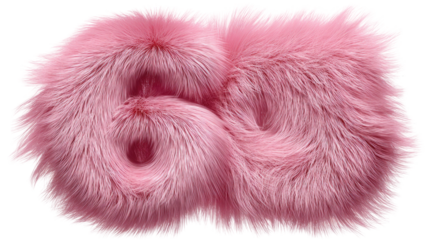 Pink fur 60 number with soft fluffy texture and bold decorative numeric shape for playful styling isolated on white background.