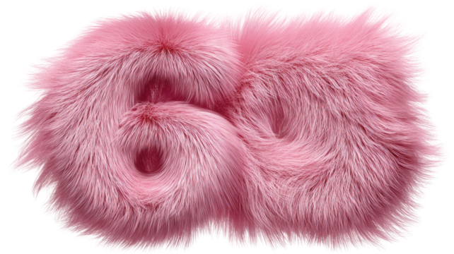 Pink fur 60 number with soft fluffy texture and bold decorative numeric shape for playful styling isolated on white background.