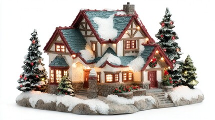 Christmas village house miniature isolated on white background