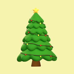 3D Christmas tree with a star topper and glowing decorative lights