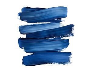Stacked horizontal blue paint strokes display varying shades and textures against a white background