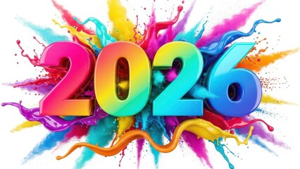 Vibrant 2026 new year design colorful splash background festive celebration graphic