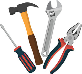 Hand Tools Collection Hammer Wrench Screwdriver Pliers Carpentry Equipment Hardware Toolkit Repair Construction Industrial