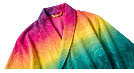 Rainbow colored bathrobe isolated on white background, perfect for relaxation
