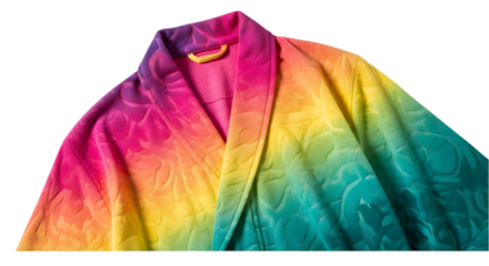 Rainbow colored bathrobe isolated on white background, perfect for relaxation