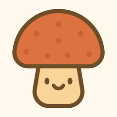 Cute Kawaii Mushroom Character – Smiling Forest Cartoon Icon Vector