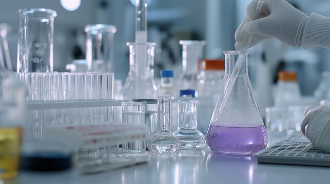 pharmaceutical lab, toy-like scientists mixing chemicals - Powered by Adobe