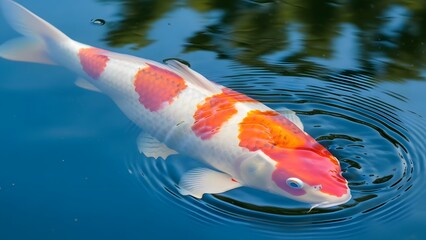 Koi fish swimming in a pond with ripples and reflections