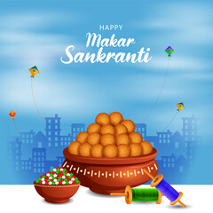 vector illustration of Happy Makar Sankranti background with colorful kite