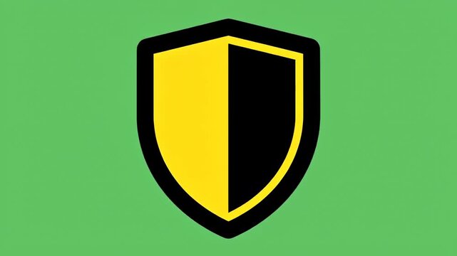 Stylized shield icon, half yellow and half black, on a green background