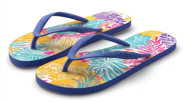 Colorful beach flip-flops pair isolated on white background