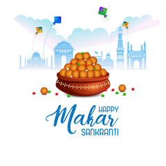 vector illustration of Happy Makar Sankranti background with colorful kite