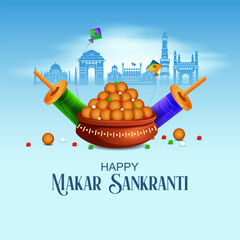 vector illustration of Happy Makar Sankranti background with colorful kite