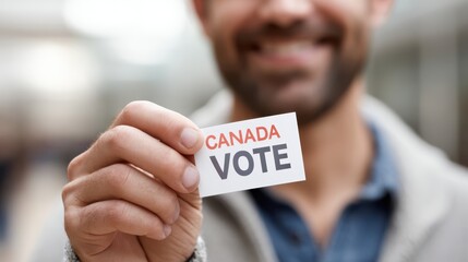 Person proudly holding a voting card that reads Canada Vote, showcasing civic engagement and participation in democratic elections
