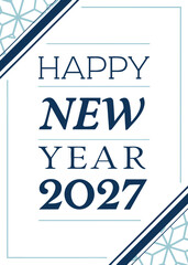 Obraz premium Happy New Year 2027 Illustration – Blue Geometric Corners & Bold Typography in Minimal Celebration Theme