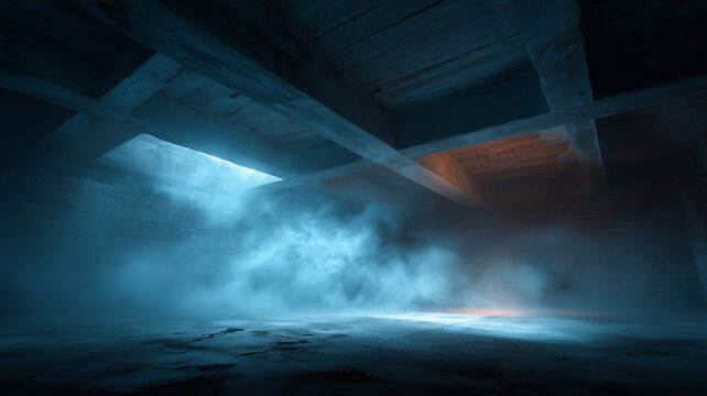 Conceptual representation of stopping radon gas in a dimly lit space