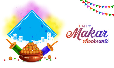 vector illustration of Happy Makar Sankranti background with colorful kite