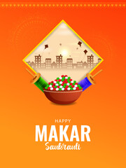 vector illustration of Happy Makar Sankranti background with colorful kite