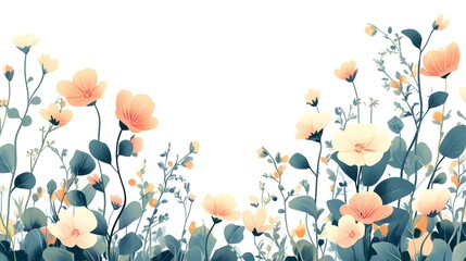 Delicate pastel wildflowers create a lush border illustration against a bright background