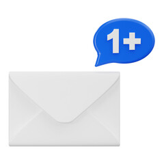 3D render of white envelope and blue notification bubble for new email concept