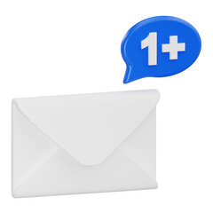 3D render of white envelope and blue notification bubble for new email concept