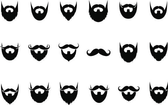Set of different beard and mustache shapes vector