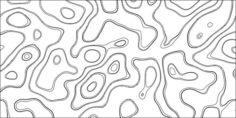 Black and White Abstract Topographic Contour Lines Creating Organic Shapes and Circular Patterns on a White Background for Scientific and Artistic Applications Keywords: abstract, topographic