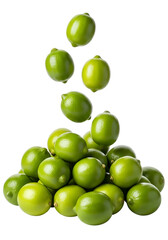 A pile of fresh, vibrant green limes falling and accumulating in a heap, isolated on transparent background, perfect for healthy eating and beverage concepts