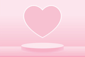 pink stage podium and heart shape with glowing light on pink background vector illustration template for love theme valentine sale pomotion poster