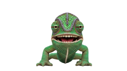 Funny cartoon chameleon smiles isolated PNG with Transparent Background