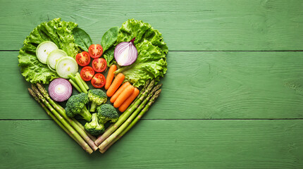 Heart formed by vegetables. Healthy food concept. World Vegan Day