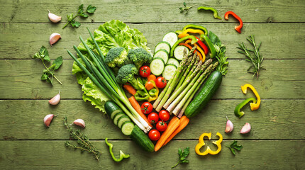 Heart formed by vegetables. Healthy food concept. World Vegan Day
