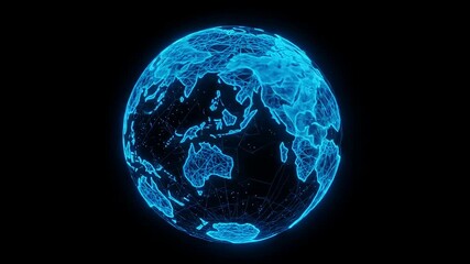 Animated Digital Earth Globe Rotating with Futuristic Blue Hologram Visual Effects - Powered by Adobe